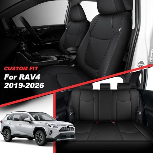 TTX LIGHTING Custom Fit Seat Covers for Toyota RAV4 2019 2020 2021 2022 2023 2024 2025 SE, LE,XLE,XLE Premium, Limited, Base, Full Set Waterproof Premium Faux Leather Airbag Compatible Black - size: 12.RAV4 2019-2025(Gas only) 5 Seat Full Set