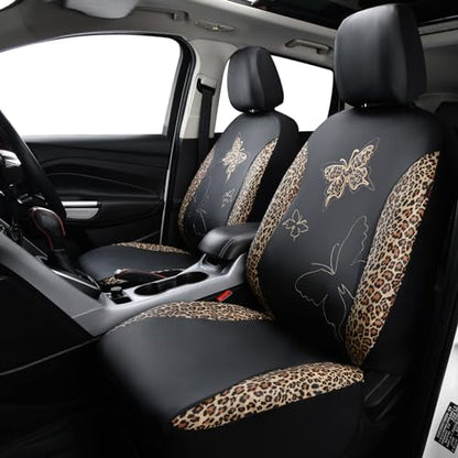 Flying Banner Butterfly car seat Covers ful Set Fashion Universal Lady Woman Female Rear Bench Split Colorized (Full Set - Faux Leather, Leopard Brown) - color: Leopard Brown Faux Leather, size: Full set