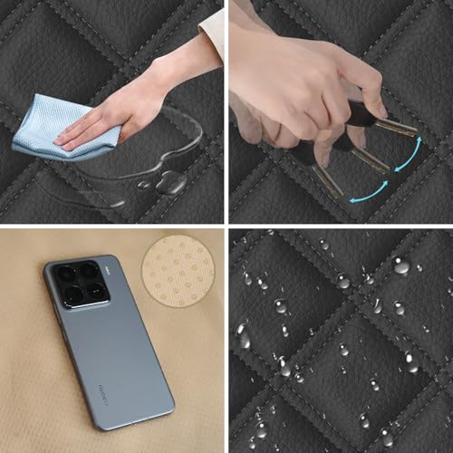 1 Pack PU Leather Quilting Front Car Seat Cover, Anti-Slip Full Wrap-Around Bottom Seat Protector Cushion with Storage Pocket, Universal Fit for Most Vehicles - Black - color: Black