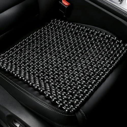 HJJKKH Natural Wood Beaded Seat Mat, Summer Office Chair Seat Cushion 17" x 17", Cooling Breathable Car Seat Cover Cushion for Vehicle Supplies Home Sofa Pads - color: Black