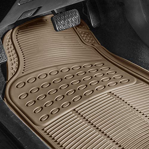 FH Group Trimmable Non-Slip Rubber Floor Mats 3 Row Set - Universal Fit for Cars Trucks and SUVs (Beige) F11305 + F16400 - color: Beige, size: Universal, style: 3 Row Set + Cargo