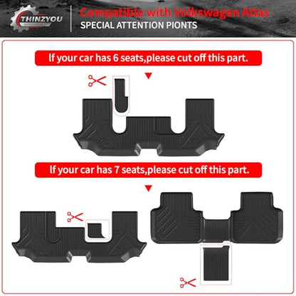 Floor Mats Compatible with 2018-2025 2026 Volkswagen Atlas (NOT for Cross Sport) Cargo Mat Cargo Liner Back Seat Cover 2024 VW Atlas Accessories (Trunk Mat with Backrest Mat+Floor Mats) - style: For Volkswagen Atlas | 2018-2026