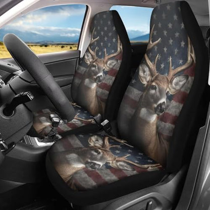 Deer American Flag Print Car Seat Covers, 2 Pieces Washable Vehicles Front Seat Protectors, Scratch-Resistant Bucket Seat Cover Fits Most Vehicles, Cars, Sedans, Trucks, SUVs, Vans - color: Deer American Flag 4