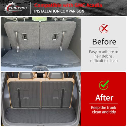 Cargo Mat Compatible with 2017-2023 GMC Acadia 6&7 Seats Cargo Liner Trunk Mat Trunk Liner TPE All Weather Back Seat Cover Protector 2022 Acadia Accessories (Trunk Mat with Backrest Mat) - style: For GMC Acadia | 2017-2023