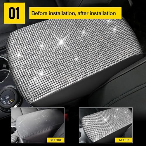 Bling Crystal Diamond Console Covers for 2011-2019 Ford Explorer Leather Armrest Covers - color: Bling