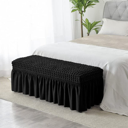 FORCHEER Dining Bench Cover with Skirt Stretch Seersucker Black 47in Piano Bench Slipcover Bench Seat Cover for Dining Room, Bedroom, Washable(Seersucker-Black) - color: Seersucker-black