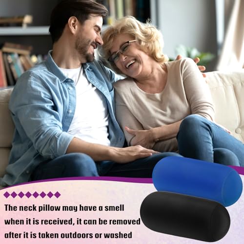 Geelin 2 Pcs Bead Roll Pillow 11.8 x 6.3 Inch Soft Bolster Cylindrical Pillow for Sleeping Home Travel Neck Head Back Support Rest(Black, Blue) - color: Black, Blue