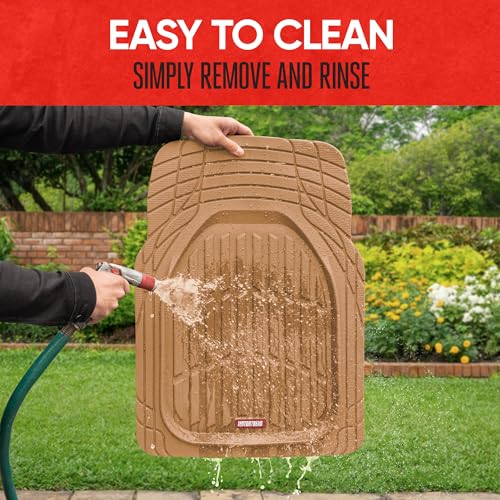BDK Beige Heavy Duty Front & Rear Rubber Floor Mats Universal Liners for Car SUV Van & Truck, All Weather Protection with Anti-Slip Nibs, Fit Contours of Most Vehicles - color: 923-BG