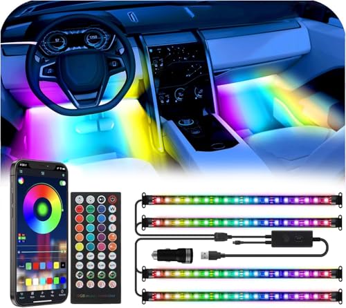 72 LED USB Interior Strip Lights Dream Color RGB-IC 12V DC with App RF Remote Control Multicolor Footwell Under Dash Chasing Inside Light Kits 4 Lines Music Sync Mode for Cars Truck ATV UTV - color: APP RGBIC(72LED Beads)