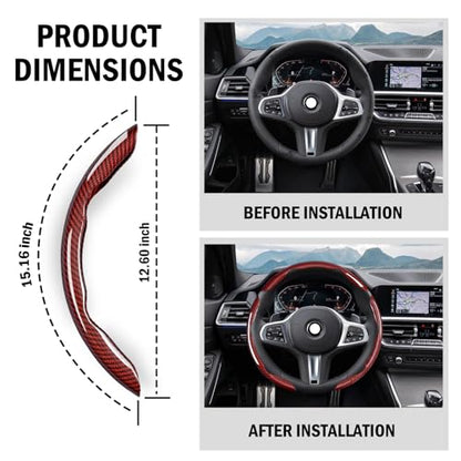 3-Piece Carbon Fiber Steering Wheel Cover, Anti-Slip & Segmented Thin Design for Comfort Grip, Universal Fit 99% Cars SUV Truck,Red - color: Red