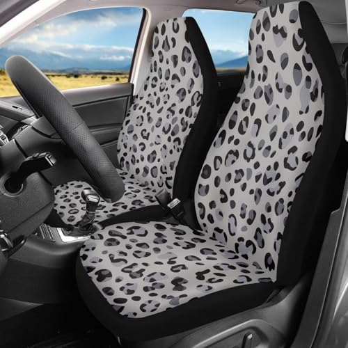 Grey Leopard Print 2pcs Car Seat Covers Front Thin Seats Protectors with Elastic Strap Universal Fit for Vehicles Easy to Install - color: Grey Leopard