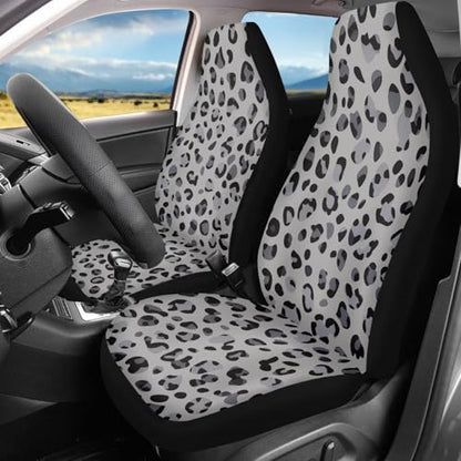 Grey Leopard Print 2pcs Car Seat Covers Front Thin Seats Protectors with Elastic Strap Universal Fit for Vehicles Easy to Install - color: Grey Leopard