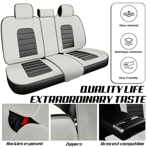 Car Seat Covers for Kia K5 2021-2026, Premium Nappa Leather, Waterproof, Anti-Slip, Full Coverage, Airbag Compatible, Breathable, All-Weather, Easy Install (5 Seats, Gray&White) - color: 5 Seats - Gray&White, size: Kia K5 2021-2026
