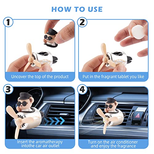 2pcs Car Air Fresheners Cute Cartoon Bear Pilot Automotive Air Outlet Propeller Car Diffuser Creative Car Perfume Decoration for Car Vent Clips for Women Men with 8 Fragrant Tablets(Bear + Teddy Bear)