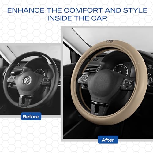 Skechers Memory Foam Steering Wheel Cover,Grade Protein Leather Steering Wheel Cover,Universal Fit 14" 1/2-15" Car Steering Wheel for Men Women Fit Suvs,Vans,Sedans,Car,Trucks,Beige - color: Beige