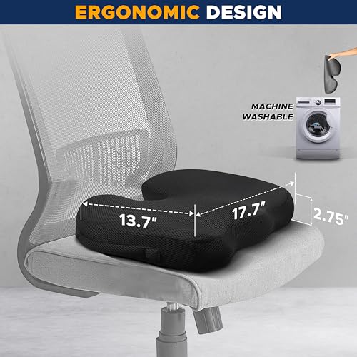 EcoNour Gel Seat Cushion – Office Chair Cushions for Sciatica & Tailbone Pain Relief – Coccyx Memory Foam Desk Chair Support & Car Seat Cushion – Back Pain Relief Pillow for Long Sitting - color: Black