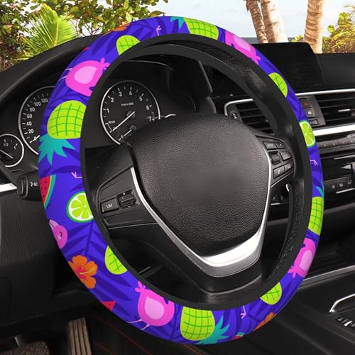 Tropical Flamingo Steering Wheel Covers Hibiscus Fruit Universal 15 Inch Car Wheel Cover,Anti-Slip Breathable Car Accessories Protector Fit for Trucks,Sedans,SUVs,Vans - color: Tropical Flamingo
