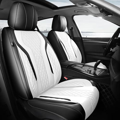 Leather Car Seat Covers Full Set, Breathable Faux Leather Seat Covers for Cars SUV Sedan Waterproof Blackwhite - color: Blackwhite