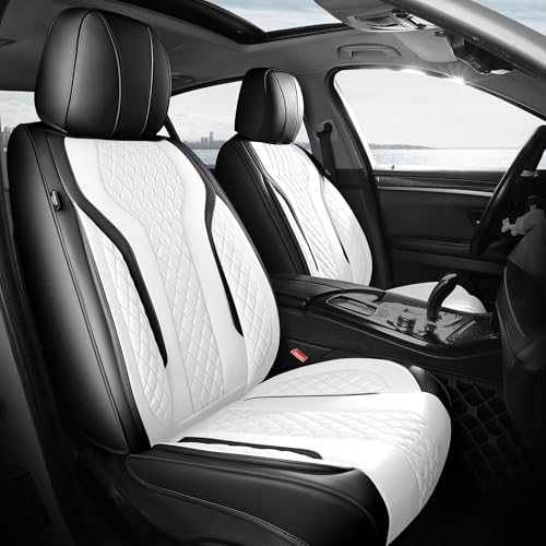 Leather Car Seat Covers Full Set, Breathable Faux Leather Seat Covers for Cars SUV Sedan Waterproof Blackwhite - color: Blackwhite