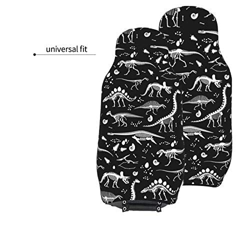 Black and White Dinosaur Skeleton Front Seat Covers 2 Pack, Vehicle Seat Protector Car Mat Covers, Fit Most Bucket Seats - color: Black And White Dinosaur Skeleton
