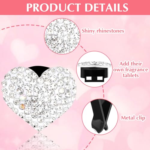 Tyqour 4Pcs Bling Heart Car Air Vent Clips Charms Air Conditioning Outlet Clip Crystal Rhinestone Universal Car Interior Decorative Accessories for Women Girls