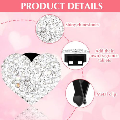 Tyqour 4Pcs Bling Heart Car Air Vent Clips Charms Air Conditioning Outlet Clip Crystal Rhinestone Universal Car Interior Decorative Accessories for Women Girls