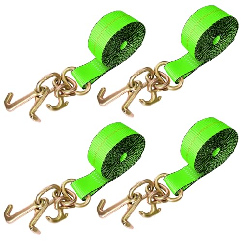 4PCs 2" x12' Recovery Winch Strap w/RTJ Cluster Hook, 10000LBS Tow Truck Car Wrecker Winch Tie Down Straps, Heavy Duty Autohauler Car Tie Down Straps(Green) - size: 2"x12FT(4PCs)-Green