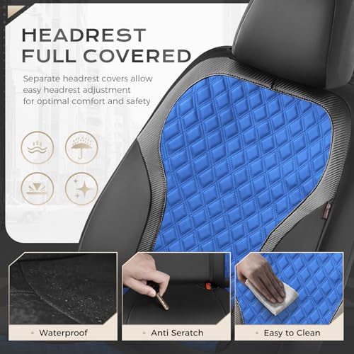 Coverado Seat Covers Full Set, Luxury Diamond Leather Car Seat Cover with Carbon Fiber Textured Design, Waterproof Car Seat Protector, Black&Blue Front and Rear Seat Covers Universal Fit Most Cars - color: BlackBlue, size: Full set