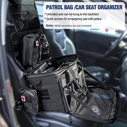 Golkcurx Patrol Bag for Law Enforcement Police Gear, Water-resistant Front Seat Organizer with Adjustable Modular Interior & MOLLE System, Heavy Duty Duty Bag for Patrol Officers Security, Black