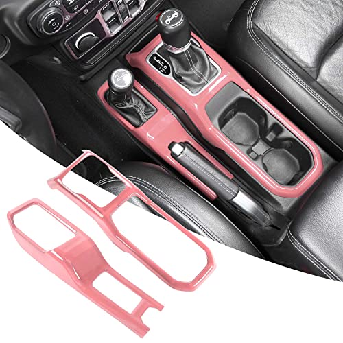 RT-TCZ Center Console Gear Shift Panel Trim Cover 4WD Four Wheel Drive Cup Holder Panel Trim Cover Decoration Interior Accessories for Jeep Wrangler JL JLU & Gladiator JT 2018-2024,Pink - color: Pink