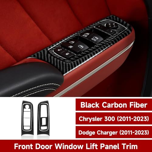 Car Front Window Lift Control Switch Decals for 2011-2023 Dodge Charger/Chrysler 300 Accessories Carbon Fiber Interior Stickers - color: Front Window Lift Trim
