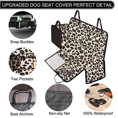 Dog Car Seat Cover, Waterproof Nonslip Pet Seat Cover for Back Seat with Storage Pockets Mesh Visual Window, Heavy Duty Scratchproof Pet Dog Seat Cover Hammock for Cars Trucks and SUVs