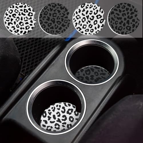 Boao 4 Pcs Leopard Car Cupholder Coasters for Valentine's Day, Ceramic Coasters 2.56'' Anti Slip Base with Finger Notch for Dry Clean, Car Interior Accessories, Birthday Gifts - style: Leopard
