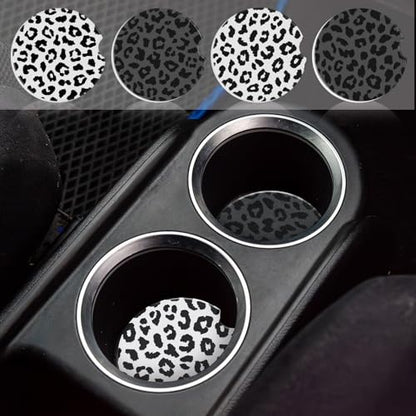 Boao 4 Pcs Leopard Car Cupholder Coasters for Valentine's Day, Ceramic Coasters 2.56'' Anti Slip Base with Finger Notch for Dry Clean, Car Interior Accessories, Birthday Gifts - style: Leopard