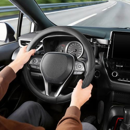 SEG Direct Steering Wheel Cover 14-14.25 inch (35.5-36 cm) Small Size, Microfiber Leather, Non-Slip Comfortable Grip, Fits Cars Prius Civic Model 3 Model Y Camaro, Black - color: Black, size: Small size [14''-14 1/4'']