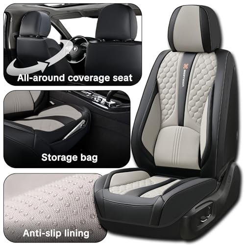 for Nissan Rogue 2008-2026 Car Seat Covers, Black and Gray Car Seat Covers, Premium Leather, 5 Piece Full Set, Anti-Slip, Waterproof, Suitable for All Seasons - color: Luxury_Black and Gray