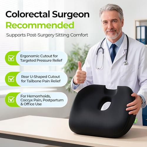 AUVON Innovative Donut Pillow Hemorrhoids Scientific Center Hole and Tailbone Cutout, Orthopedic Pain Relief Donut Seat Cushion for Coccyx, Sciatica, Postpartum Pregnancy, After Surgery Sitting Relief