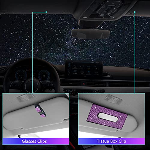 25PCS Bling Car Car Accessories Set,15 Inch Steering Wheel Cover,Shiny License Plate Frame,Center Console Cover and Rearview Mirror Set and Other Car Accessories(Purple) - color: Purple
