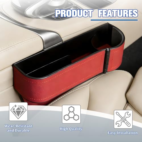 Car Seat Gap Filler Organizer with Cup Holder Expander, Leather Console Seam Filler Storage Box, Auto Front Seat Gap Organizer for Phones Keys Glasses, Universal Fit (Wine Red Passenger) - color: Wine Red, size: Passenger