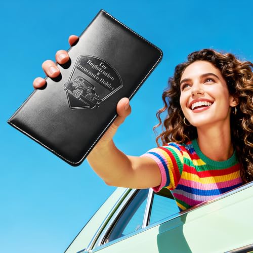 CoBak Car Registration and Insurance Holder - Vehicle Glove Box Car Organizer, Auto Truck Comparment Accessories Case for Essential Document, Driver License, Cards - color: A-Black