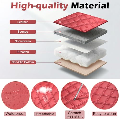Car Seat Covers Full Set, Red Faux Leather Seat Protectors, Breathable with Lumbar Support, Wear-Resistant Universal Fit for Most Cars Trucks SUV