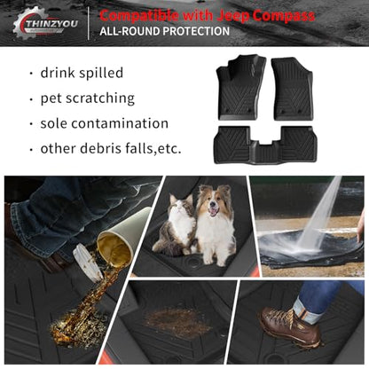 Floor Mats Compatible with 2017-2025 2026 Jeep Compass Trunk Mat Cargo Liner Cargo Mat TPE All Weather Back Seat Cover Protector 2024 Compass Accessories (Trunk Mat+Backrest Mats+Floor Mats) - style: For Jeep Compass | 2017-2026