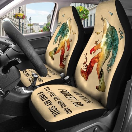GENANY Bigfoot Car Seat Covers Set of 2, Breathable Front Seat Covers for Truck Sedan SUV, Sasquatch Car Accessories, Bigfoot Gift for Women Men - color: Bigfoot