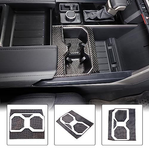 Car Front Seat Central Armrest Cup Holder Cup Panel Trim Sticker Compatible with Toyota Tundra/Sequoia 2022-2024 Real Carbon Fiber Center Console Cup Holder Decorative Frame Protect Cover Accessories - size: Central Control Cup Holder Panel Trim Sticker