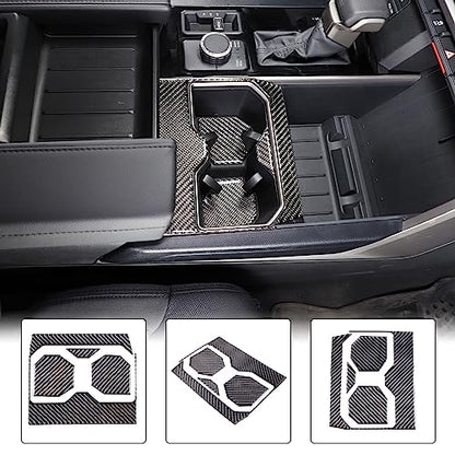 Car Front Seat Central Armrest Cup Holder Cup Panel Trim Sticker Compatible with Toyota Tundra/Sequoia 2022-2024 Real Carbon Fiber Center Console Cup Holder Decorative Frame Protect Cover Accessories - size: Central Control Cup Holder Panel Trim Sticker