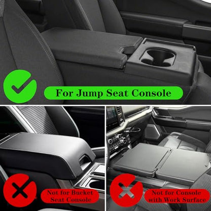 Center Console Armrest Cover Replacement Compatible with Ford F150 2015-2025& 2017-2025 F250 F350 F450 with 40/20/40 (Jump Seat Console), Leather Armrest Protector (Black,Leather Part Only)