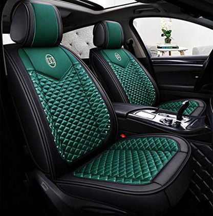 Bling Retro Fashion Lattice Silk and Leather Car Seat Covers Front and Rear Seat Covers Universal Fit (Forest-Basic) - color: Forest-Basic