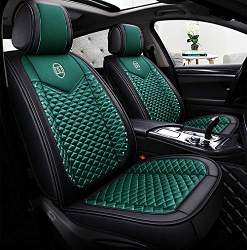 Bling Retro Fashion Lattice Silk and Leather Car Seat Covers Front and Rear Seat Covers Universal Fit (Forest-Basic) - color: Forest-Basic