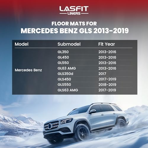 LASFIT Floor Mats Fit for Mercedes Benz GLS 2017-2019 350d / 450/550 / 63 AMG, GL 2013-2016 350/450 / 550/63 AMG, All Weather TPE Floor Liners for GLS 2013-2019 Car Mats, 1st & 2nd & 3rd Row - size: 2013-2019 | For Mercedes Benz GLS | 1st & 2nd Row