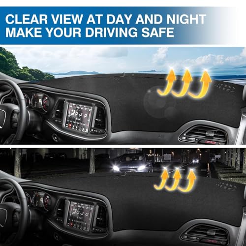 KUST Black Dash Cover for Dodge Challenger 2015-2022 2023 2024 Left Hand Driving Non-Slip Dashboard Cover Interior Accessories for Dodge Challenger Custom Fit Dash Mat Sunshade No Glare - size: 59.45''×24.41''(Dodge Challenger 15-24）